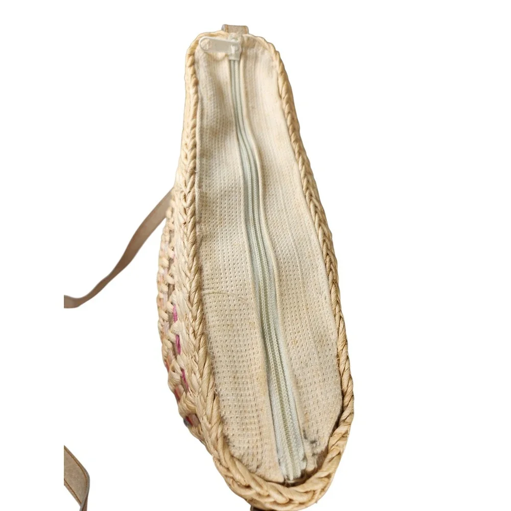 Vintage Rainbow Straw Raffia Woven Hobo Shoulder Bag Boho Coastal Cottage Y2K
